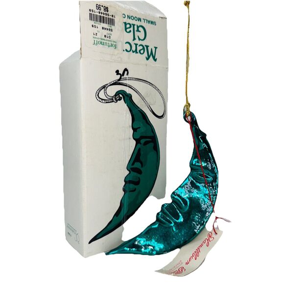 NEW Department 56 Mercury Glass Crescent Moon Man Ornament Green Handblown Dept - Picture 1 of 9